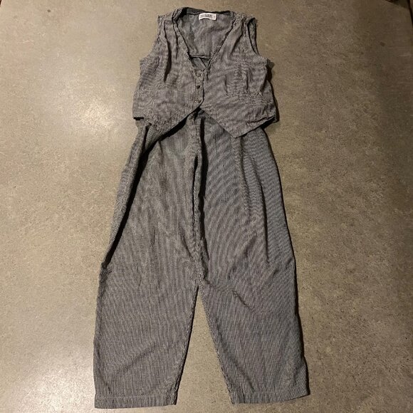 'No Saint' Seersucker Cotton Vest (wm M/S) and Pant (wm Med) Ensemble - Picture 1 of 10
